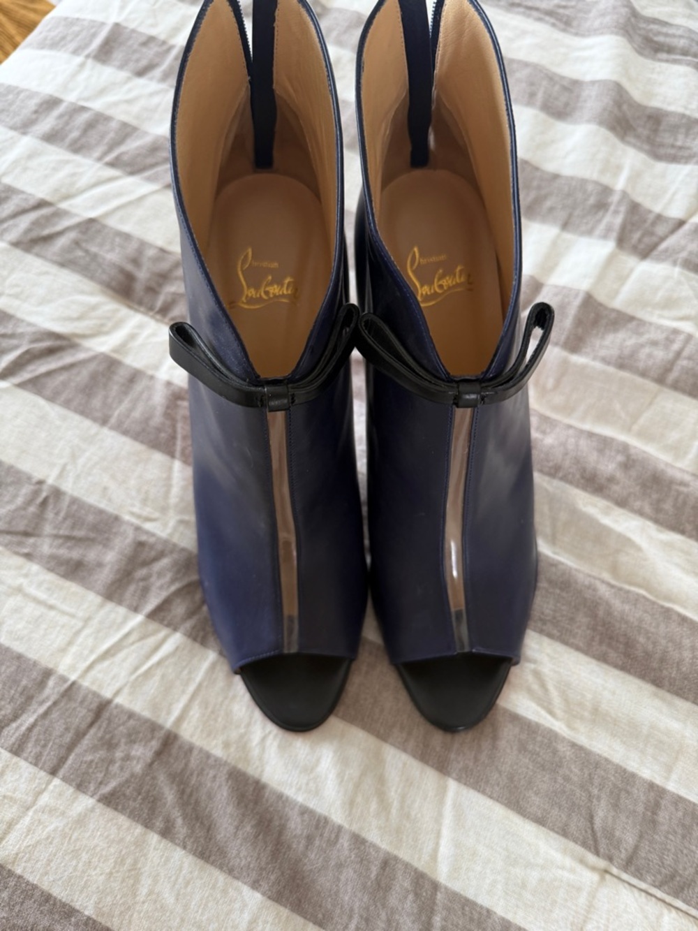 Christian Louboutin Navy and Black Peep-Toe Ankle Booties